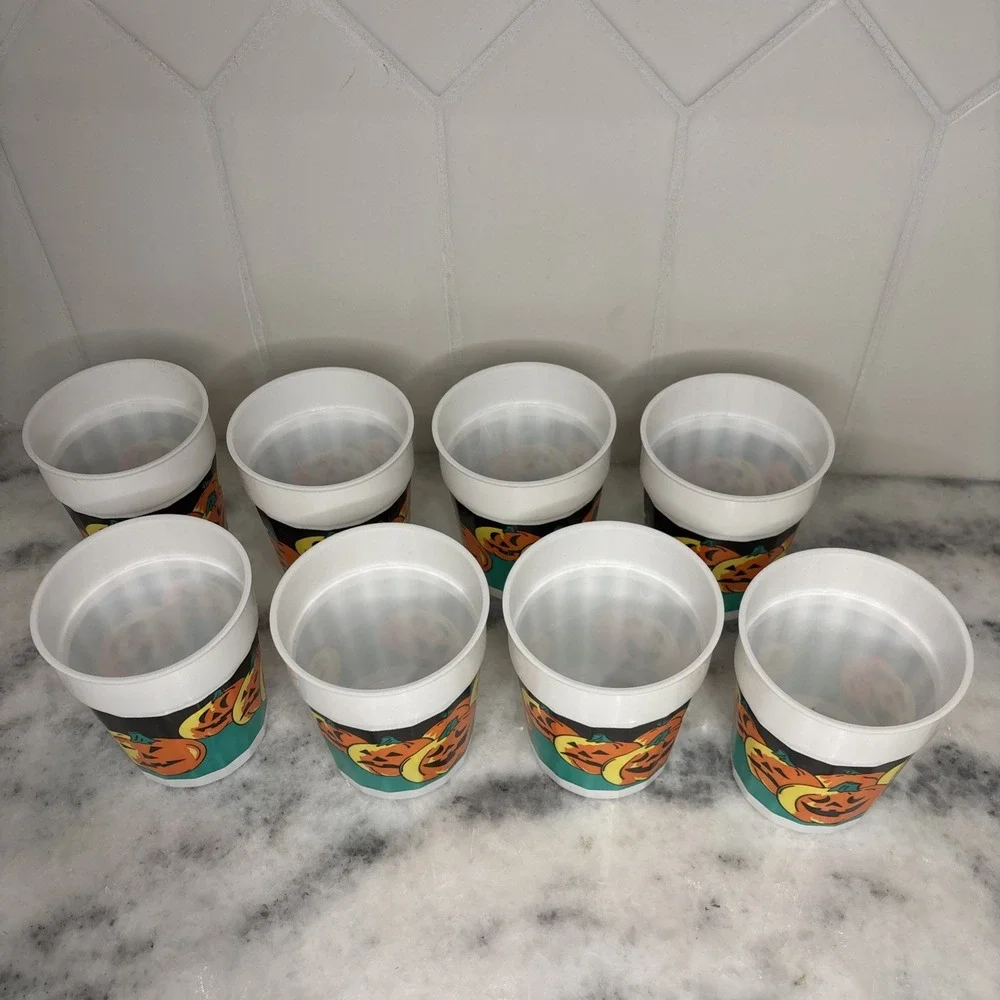 Halloween Tumbler Cups Lot Of 8 Vintage Jack O‎ Lantern Pumpkin